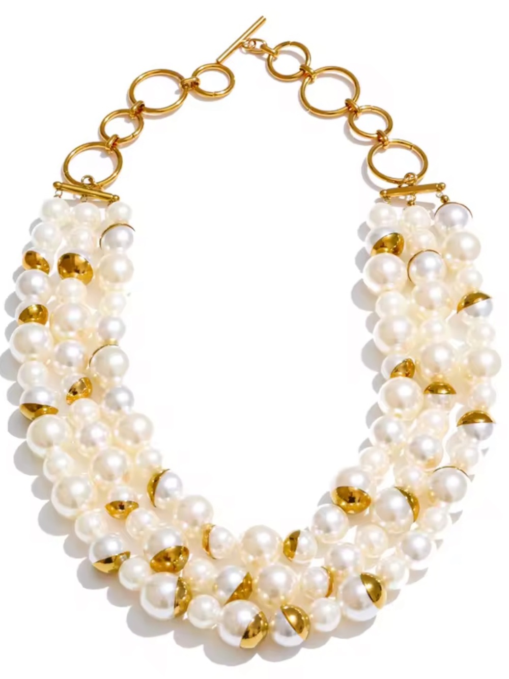 New! Gold and Pearl Multi-Strand Statement Necklace